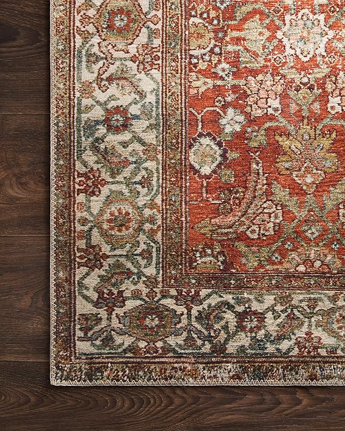 Loloi Layla Collection LAY-05 Ocean/Multi 2'-3" x 3'-9" .13" Thick Accent Rug, Soft, Durable, Vintage Inspired, Distressed, Low Pile, Non-Shedding, Easy Clean, Printed, Living Room Rug