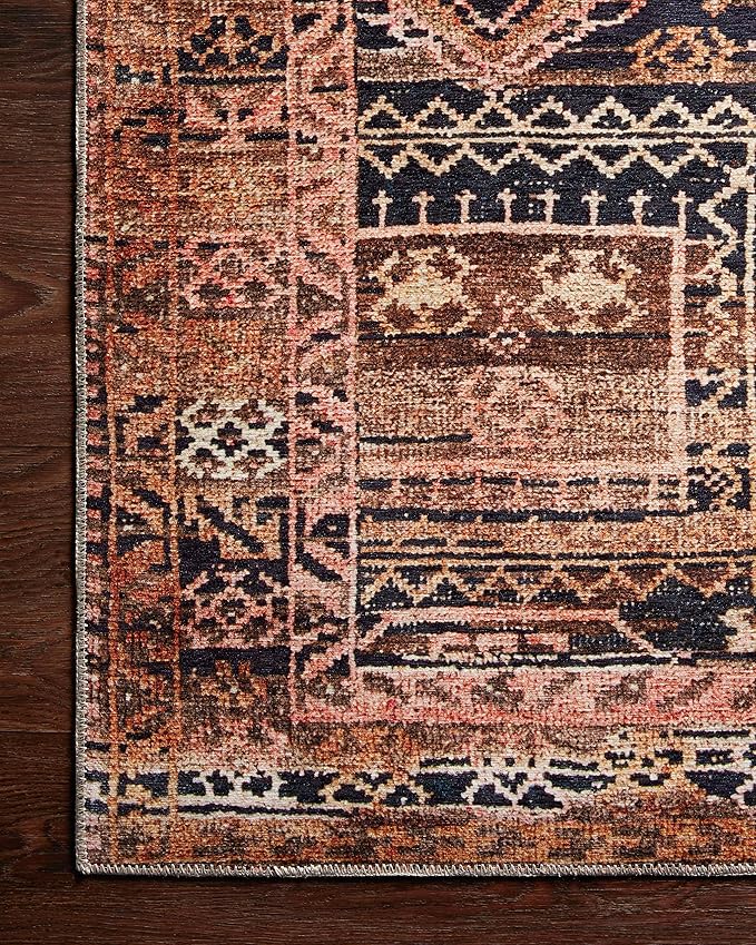 Loloi Layla Collection LAY-14 Mocha/Blush 2'-6" x 12'-0" .13" Thick Runner Rug, Soft, Durable, Vintage Inspired, Distressed, Low Pile, Non-Shedding, Easy Clean, Printed, Living Room Rug
