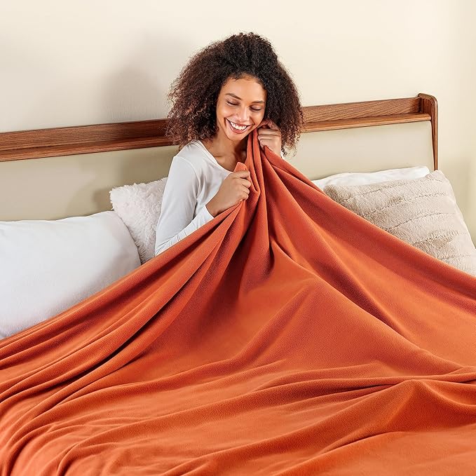 Berkshire Blanket Microfleece King Size Bed Blanket Amberglow Orange,Lightweight Soft Breathable Plush Micro Fleece Blanket for Bed Couch Sofa,90x108 Inches
