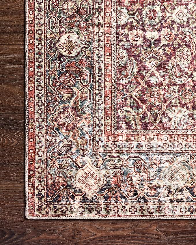 Loloi Layla Collection LAY-11 Cinnamon/Sage 7'-6" x 9'-6" .13" Thick Area Rug, Soft, Durable, Vintage Inspired, Distressed, Low Pile, Non-Shedding, Easy Clean, Printed, Living Room Rug