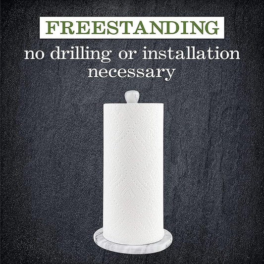 Homeries Marble Paper Towel Holder – Deluxe Upright Towel Dispenser for Kitchen Countertop, Cabinet & Bathrooms – Non Steel & Non Plastic Design – Heavy Duty, Solid Paper Towel Holder Stand (White)