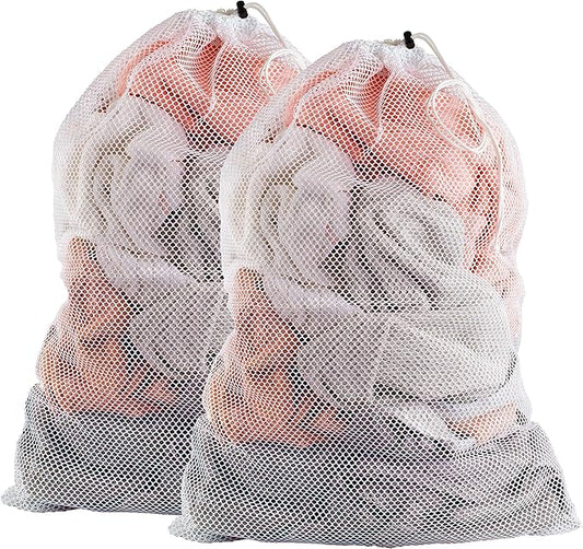 Handy Laundry Mesh XL Laundry Bags - Durable, Machine Washable with Secure Drawstring Closure - Perfect for College Dorms, Laundromats, Apartments (White, 2-Pack)