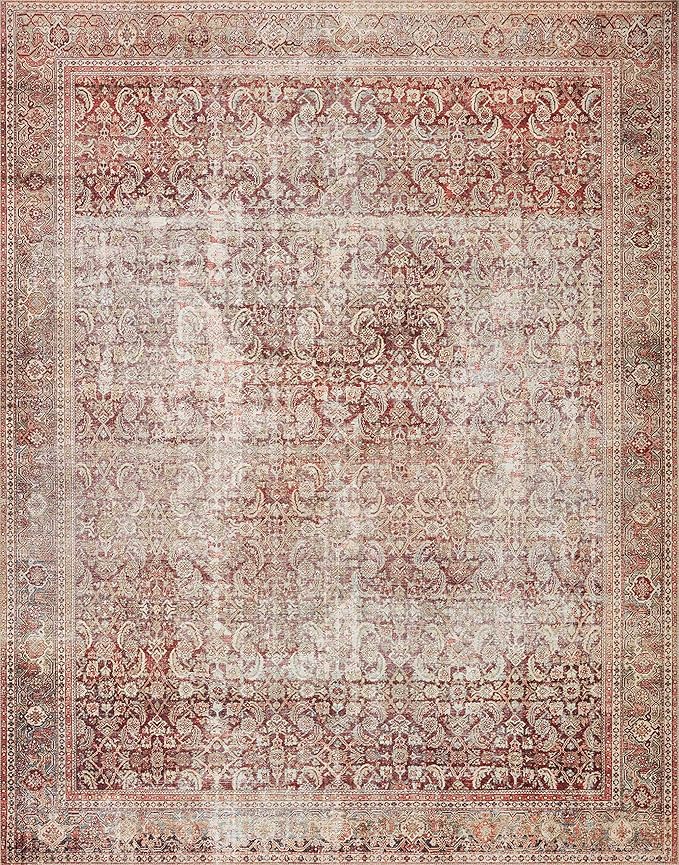 Loloi Layla Collection LAY-11 Cinnamon/Sage 5'-0" x 7'-6" .13" Thick Area Rug, Soft, Durable, Vintage Inspired, Distressed, Low Pile, Non-Shedding, Easy Clean, Printed, Living Room Rug