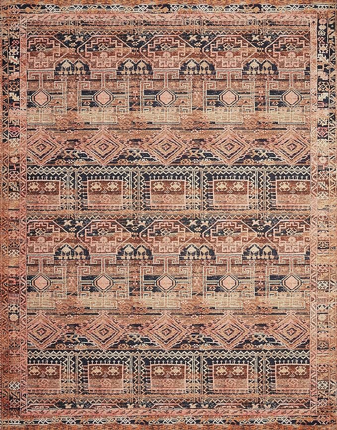 Loloi Layla Collection LAY-14 Mocha/Blush 5'-0" x 7'-6" .13" Thick Area Rug, Soft, Durable, Vintage Inspired, Distressed, Low Pile, Non-Shedding, Easy Clean, Printed, Living Room Rug